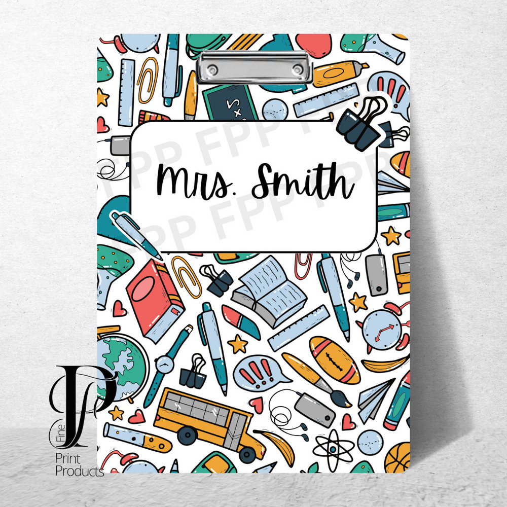 Teacher Supplies Pencils Ruler Bus Clipboard Personalized Custom With Your Name